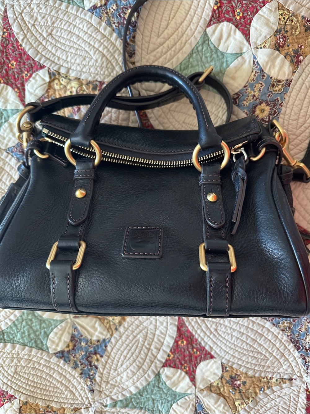 Dooney & Bourke Black Leather Satchel with Gold Hardware